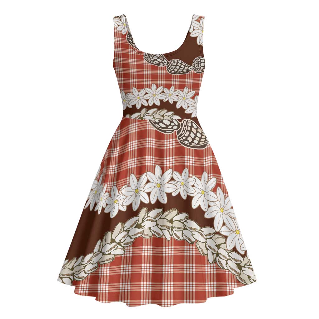 Red Hawaii Tiare and Shell Lei Midi Dress Hawaiian Palaka Luxury Vibes LT14 - Polynesian Pride