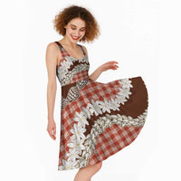 Red Hawaii Tiare and Shell Lei Midi Dress Hawaiian Palaka Luxury Vibes LT14 - Polynesian Pride
