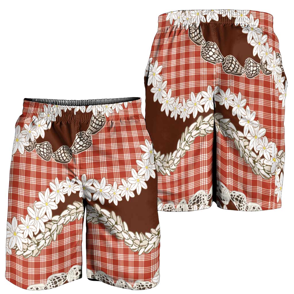 Red Hawaii Tiare and Shell Lei Shorts for Men Hawaiian Palaka Luxury Vibes - Polynesian Pride