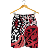 Red New Zealand Shorts for Men Aotearoa Kowhaiwhai Mix Taniko Art LT14 - Polynesian Pride