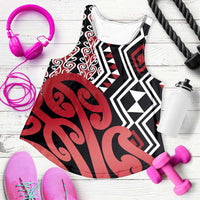 Red New Zealand Women Racerback Tank Aotearoa Kowhaiwhai Mix Taniko Art LT14 Red - Polynesian Pride