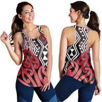 Red New Zealand Women Racerback Tank Aotearoa Kowhaiwhai Mix Taniko Art LT14 - Polynesian Pride