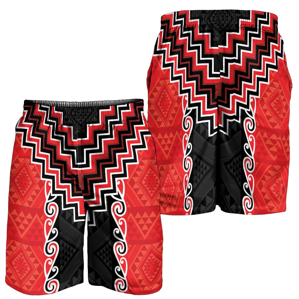 Red Niho Taniwha Mix Poutama Shorts for Men Unique Taniko Aotearoa - Polynesian Pride