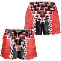 Red Niho Taniwha Mix Poutama Shorts for Women Unique Taniko Aotearoa - Polynesian Pride
