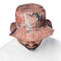 Red Palaka Crane and Flowers Bucket Hat Japan Heritage Spirit - Polynesian Pride