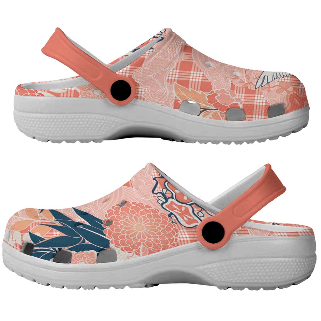 Red Palaka Crane and Flowers Clogs Shoes Japan Heritage Spirit - Polynesian Pride