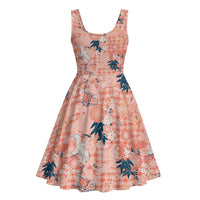 Red Palaka Crane and Flowers Midi Dress Japan Heritage Spirit - Polynesian Pride