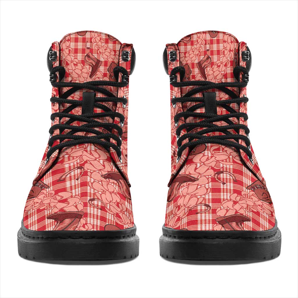 Red Palaka Hawaii Cowboy All Season Boots Puakenikeni Lei Paniolo Papale Seamless Vibes LT14 - Polynesian Pride