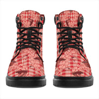 Red Palaka Hawaii Cowboy All Season Boots Puakenikeni Lei Paniolo Papale Seamless Vibes LT14 - Polynesian Pride