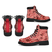 Red Palaka Hawaii Cowboy All Season Boots Puakenikeni Lei Paniolo Papale Seamless Vibes LT14 - Polynesian Pride