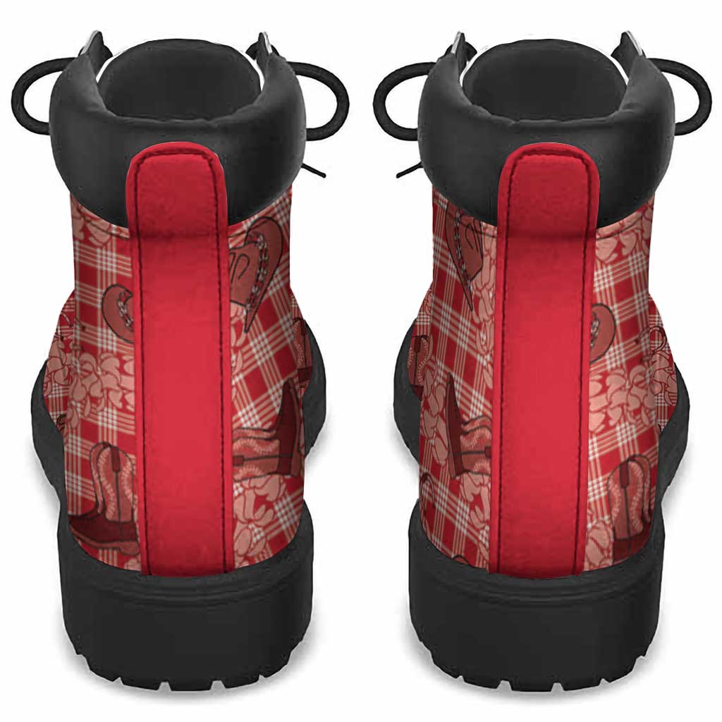 Red Palaka Hawaii Cowboy All Season Boots Puakenikeni Lei Paniolo Papale Seamless Vibes LT14 - Polynesian Pride