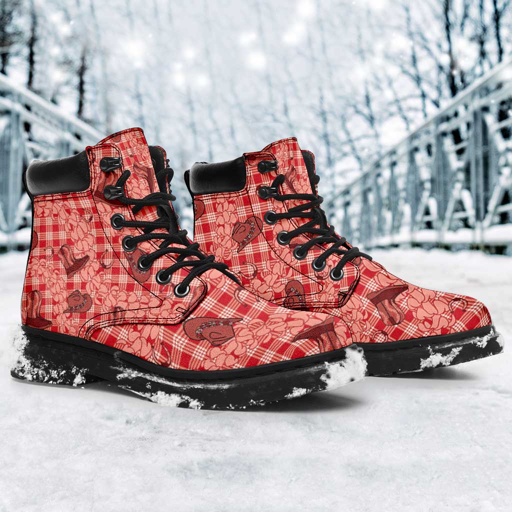 Red Palaka Hawaii Cowboy All Season Boots Puakenikeni Lei Paniolo Papale Seamless Vibes LT14 - Polynesian Pride