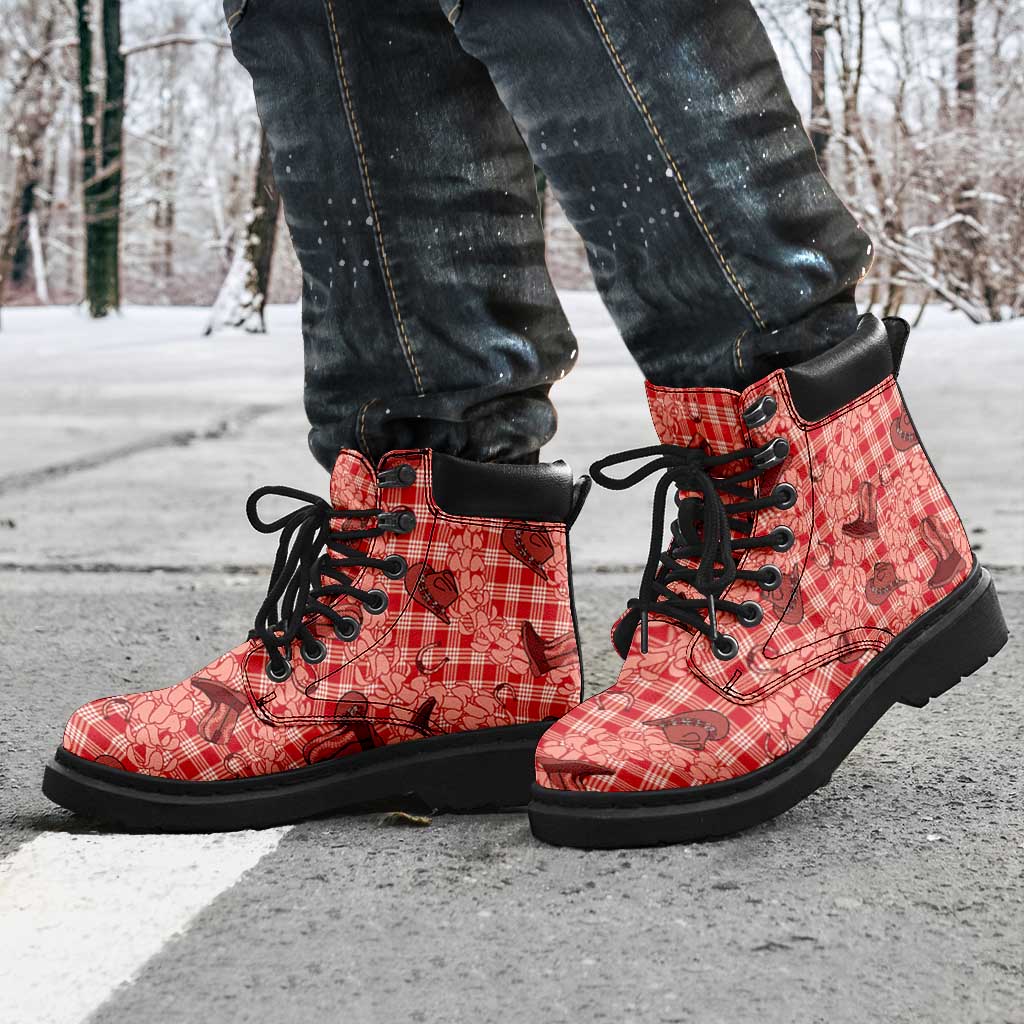 Red Palaka Hawaii Cowboy All Season Boots Puakenikeni Lei Paniolo Papale Seamless Vibes LT14 - Polynesian Pride