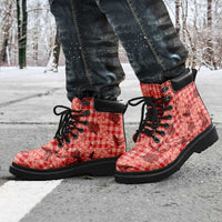 Red Palaka Hawaii Cowboy All Season Boots Puakenikeni Lei Paniolo Papale Seamless Vibes LT14 - Polynesian Pride