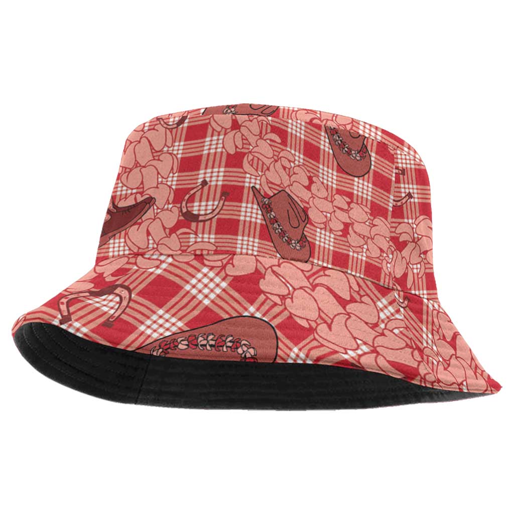 Red Palaka Hawaii Cowboy Bucket Hat Puakenikeni Lei Paniolo Papale Seamless Vibes LT14 One Size Red - Polynesian Pride
