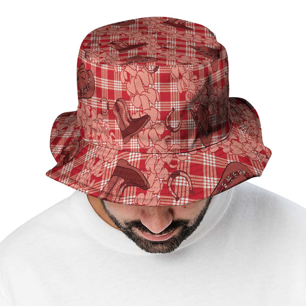 Red Palaka Hawaii Cowboy Bucket Hat Puakenikeni Lei Paniolo Papale Seamless Vibes LT14 - Polynesian Pride