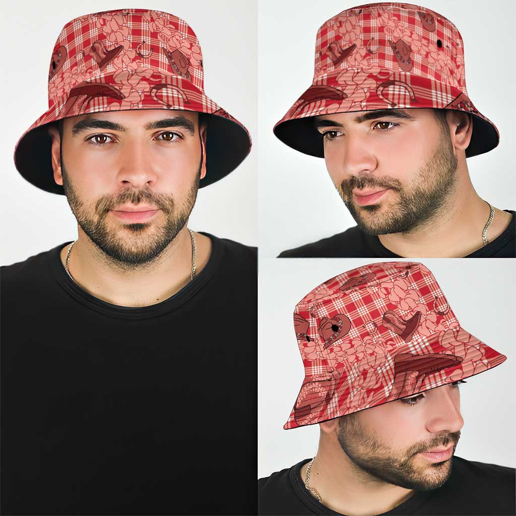 Red Palaka Hawaii Cowboy Bucket Hat Puakenikeni Lei Paniolo Papale Seamless Vibes LT14 - Polynesian Pride
