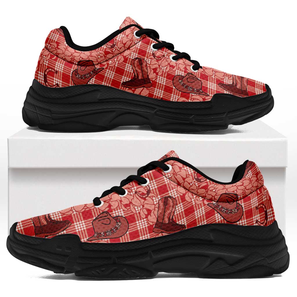 Red Palaka Hawaii Cowboy Chunky Sneakers Puakenikeni Lei Paniolo Papale Seamless Vibes LT14 Red - Polynesian Pride