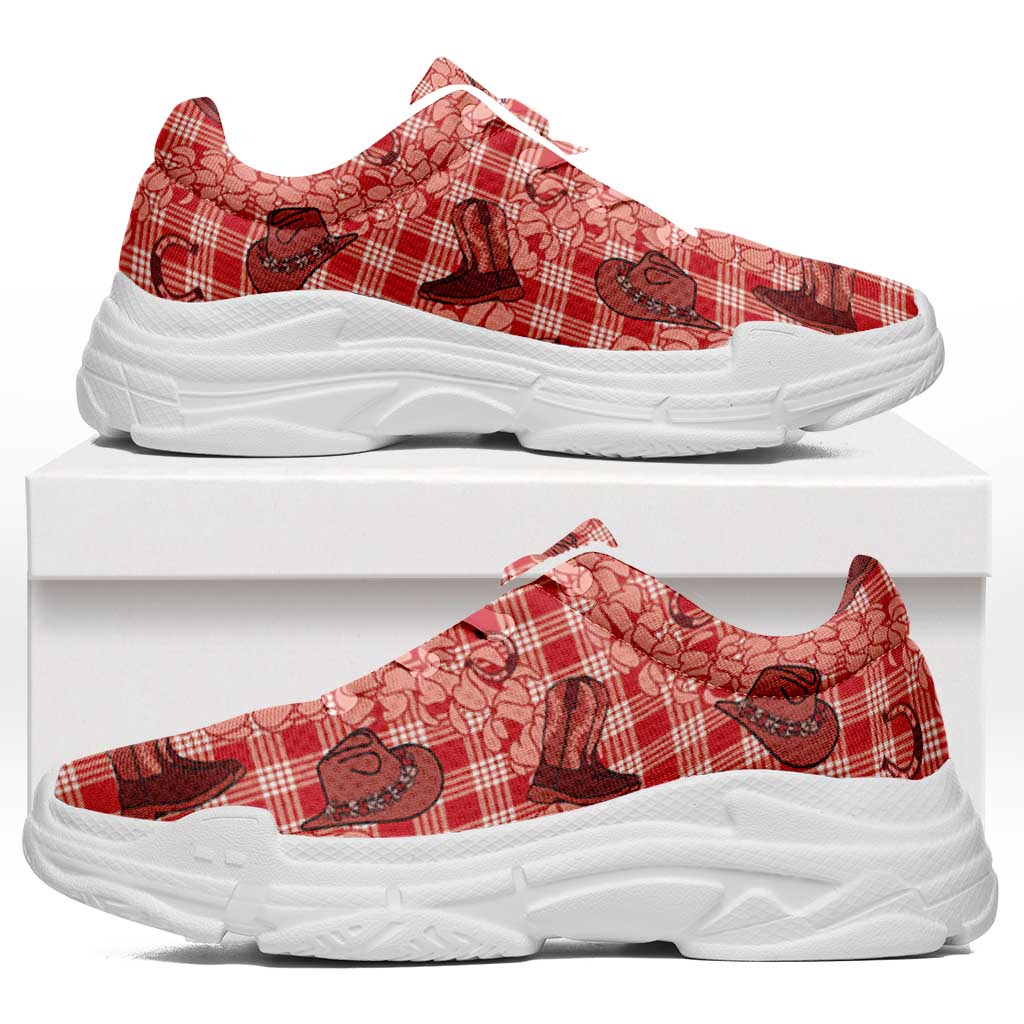 Red Palaka Hawaii Cowboy Chunky Sneakers Puakenikeni Lei Paniolo Papale Seamless Vibes LT14 Red - Polynesian Pride