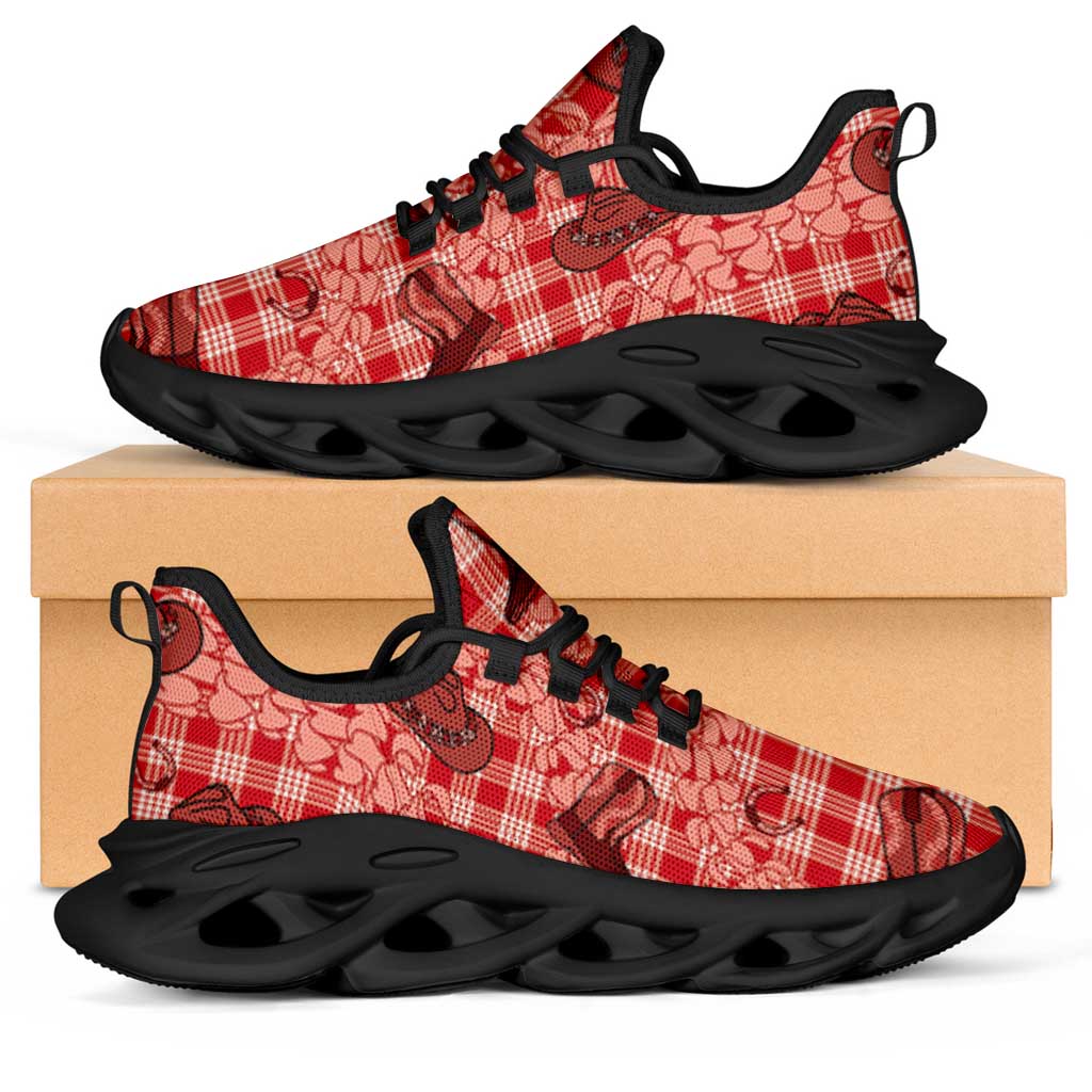 Red Palaka Hawaii Cowboy Clunky Sneakers Puakenikeni Lei Paniolo Papale Seamless Vibes LT14 Red - Polynesian Pride