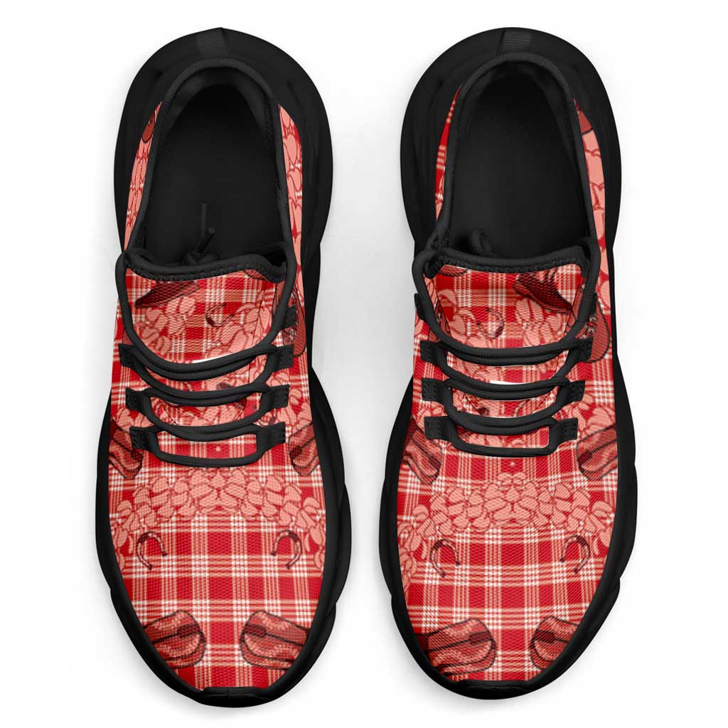 Red Palaka Hawaii Cowboy Clunky Sneakers Puakenikeni Lei Paniolo Papale Seamless Vibes LT14 - Polynesian Pride