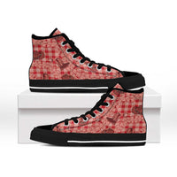 Red Palaka Hawaii Cowboy High Top Shoes Puakenikeni Lei Paniolo Papale Seamless Vibes LT14 - Polynesian Pride
