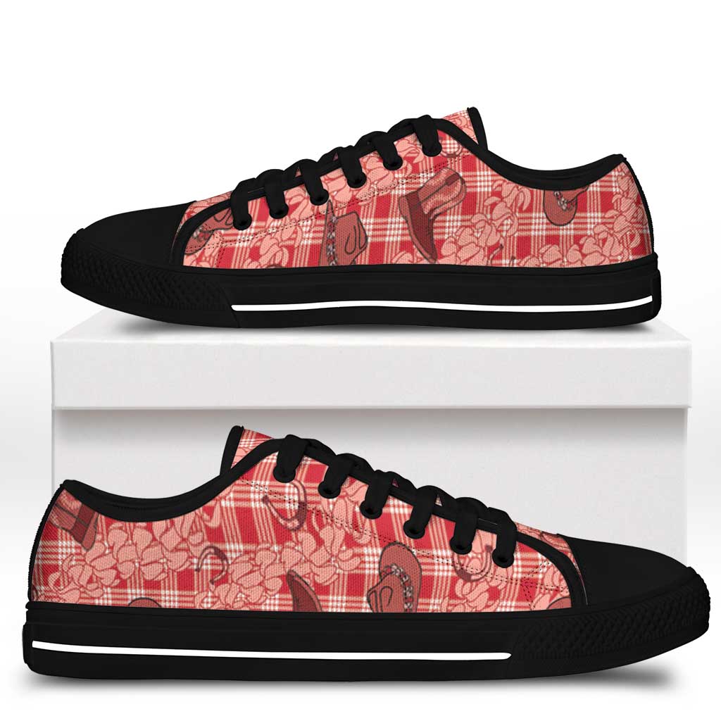 Red Palaka Hawaii Cowboy Low Top Shoes Puakenikeni Lei Paniolo Papale Seamless Vibes LT14 - Polynesian Pride