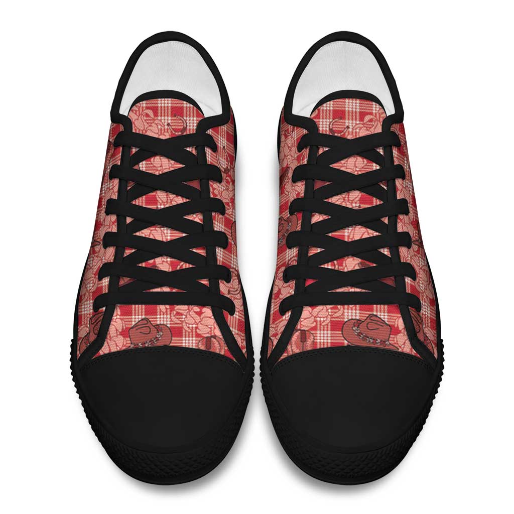 Red Palaka Hawaii Cowboy Low Top Shoes Puakenikeni Lei Paniolo Papale Seamless Vibes LT14 - Polynesian Pride