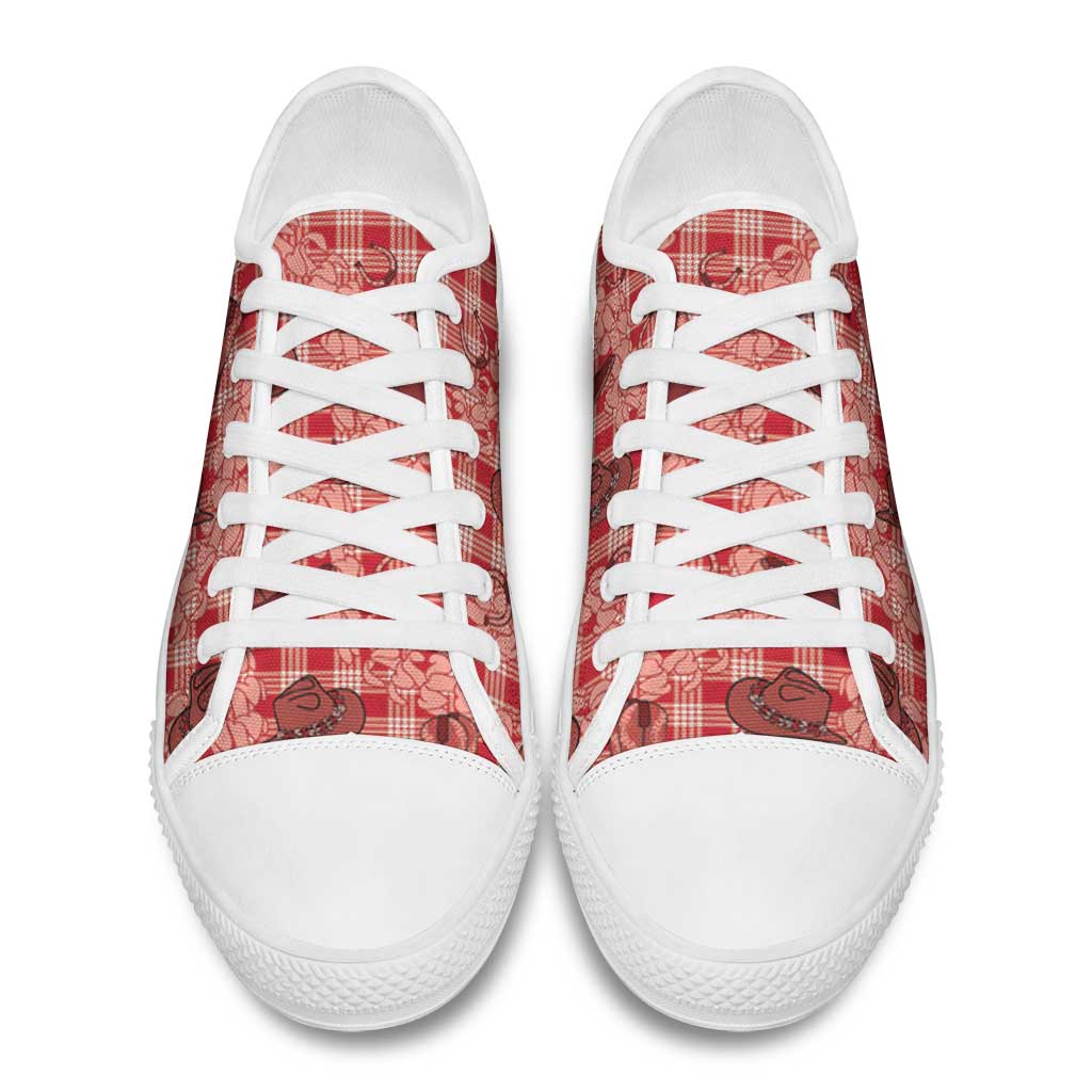 Red Palaka Hawaii Cowboy Low Top Shoes Puakenikeni Lei Paniolo Papale Seamless Vibes LT14 - Polynesian Pride