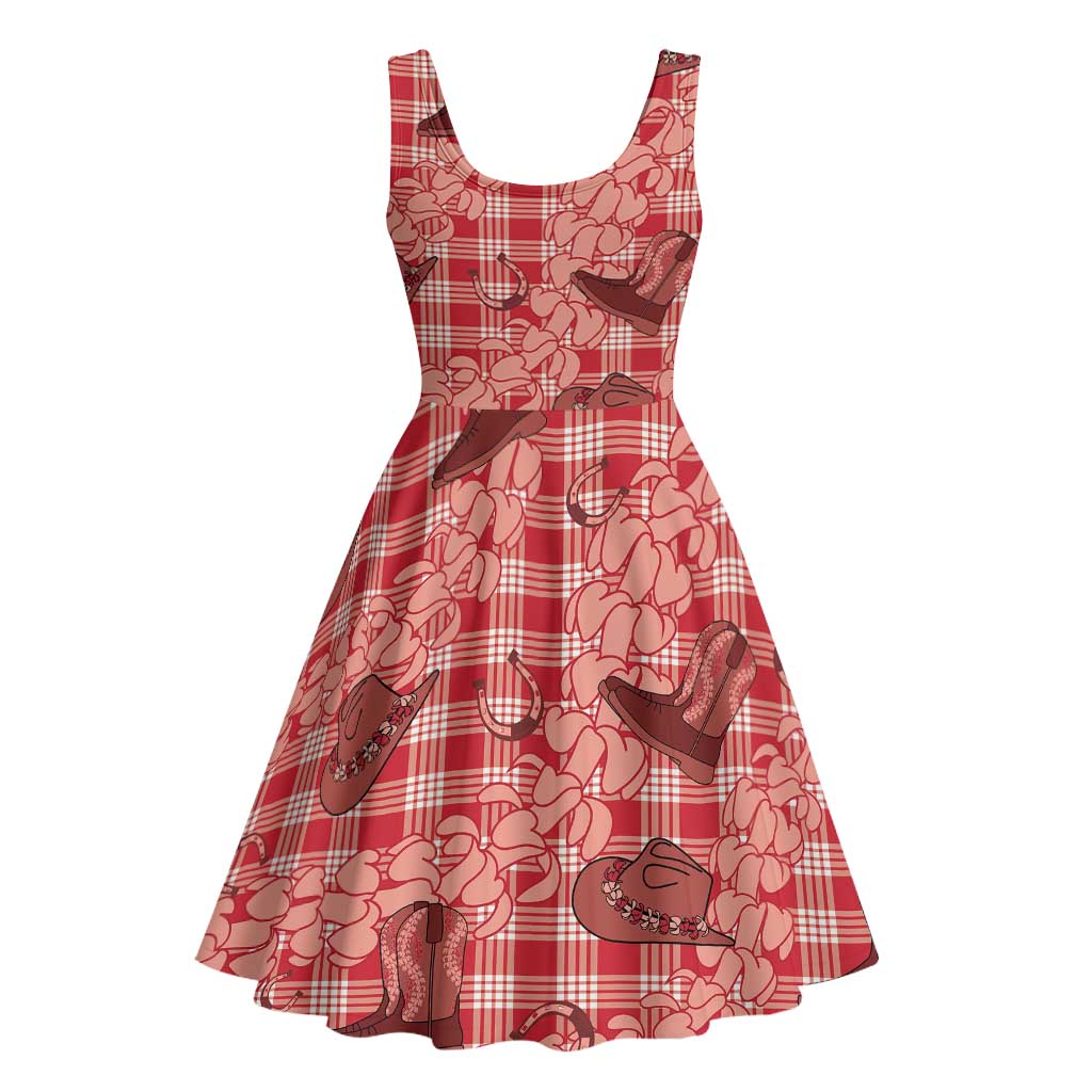 Red Palaka Hawaii Cowboy Midi Dress Puakenikeni Lei Paniolo Papale Seamless Vibes LT14 - Polynesian Pride