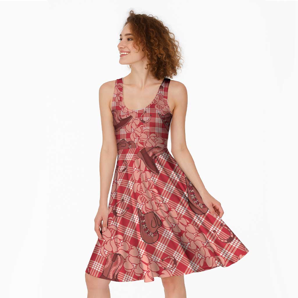 Red Palaka Hawaii Cowboy Midi Dress Puakenikeni Lei Paniolo Papale Seamless Vibes LT14 - Polynesian Pride