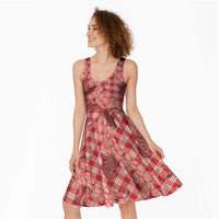 Red Palaka Hawaii Cowboy Midi Dress Puakenikeni Lei Paniolo Papale Seamless Vibes LT14 - Polynesian Pride