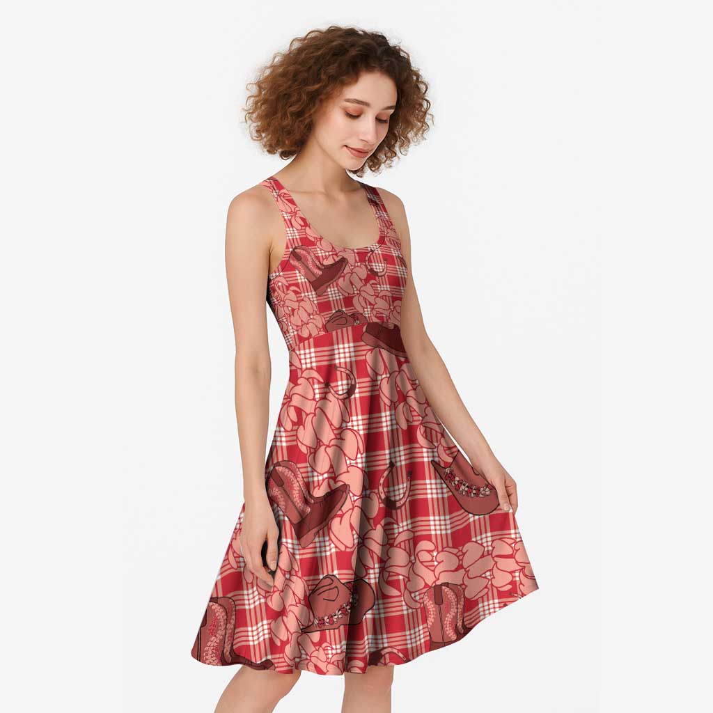 Red Palaka Hawaii Cowboy Midi Dress Puakenikeni Lei Paniolo Papale Seamless Vibes LT14 - Polynesian Pride