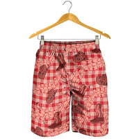 Red Palaka Hawaii Cowboy Shorts for Men Puakenikeni Lei Paniolo Papale Seamless Vibes LT14 - Polynesian Pride