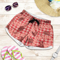 Red Palaka Hawaii Cowboy Shorts for Women Puakenikeni Lei Paniolo Papale Seamless Vibes LT14 Red - Polynesian Pride
