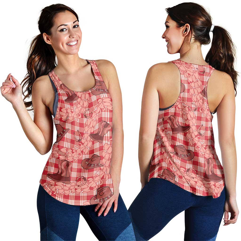 Red Palaka Hawaii Cowboy Women Racerback Tank Puakenikeni Lei Paniolo Papale Seamless Vibes LT14 - Polynesian Pride