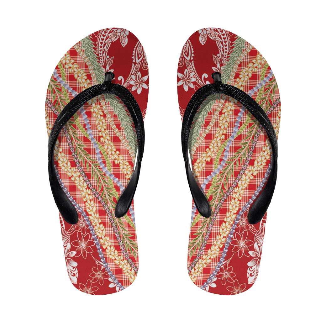 Red Palaka Hawaii Leis Flip Flops Hawaiian-plaid Elegant Tropical Vibes LT14 Red - Polynesian Pride