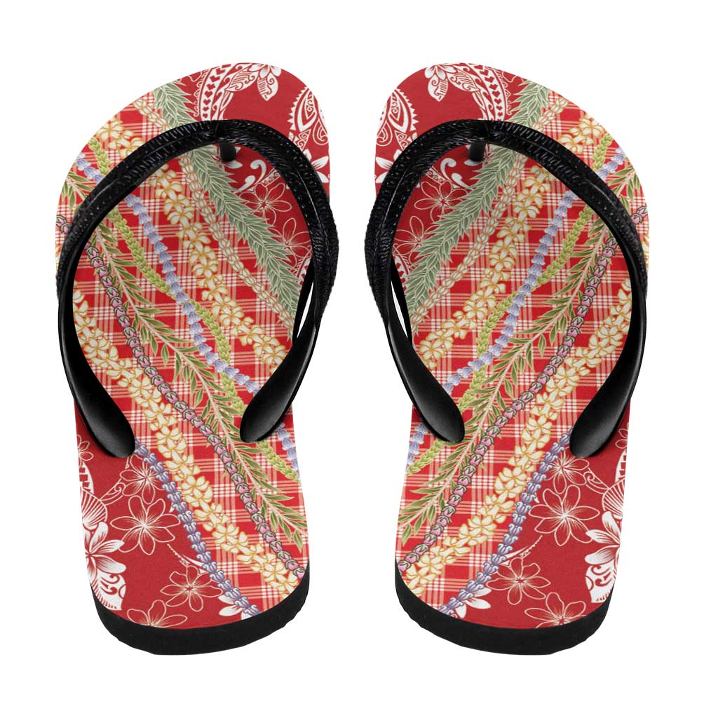 Red Palaka Hawaii Leis Flip Flops Hawaiian-plaid Elegant Tropical Vibes LT14 - Polynesian Pride