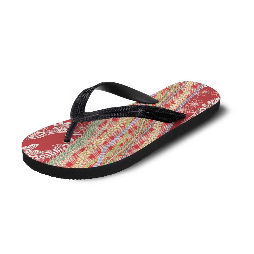 Red Palaka Hawaii Leis Flip Flops Hawaiian-plaid Elegant Tropical Vibes LT14 - Polynesian Pride