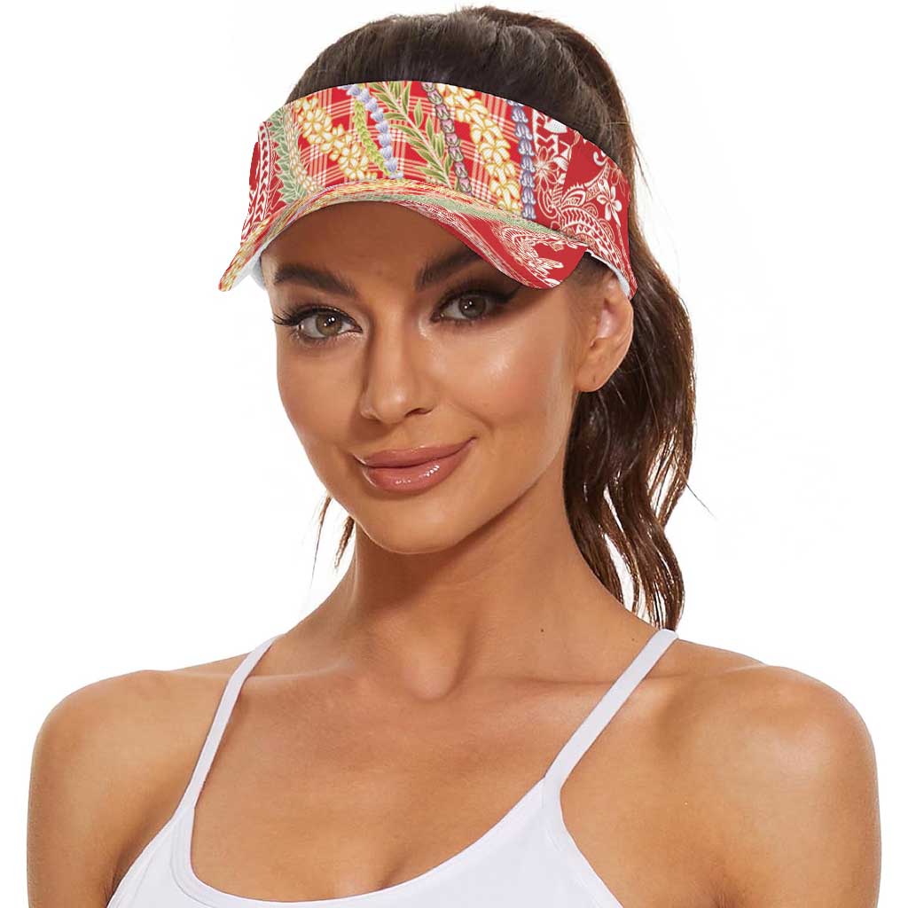 Red Palaka Hawaii Leis Sun Visor Cap Hawaiian-plaid Elegant Tropical Vibes