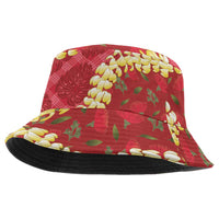 Red Palaka Hawaii Mele Kalikimaka Bucket Hat Ohia Lehua Monstera Puakenikeni Lei LT14 One Size Red - Polynesian Pride