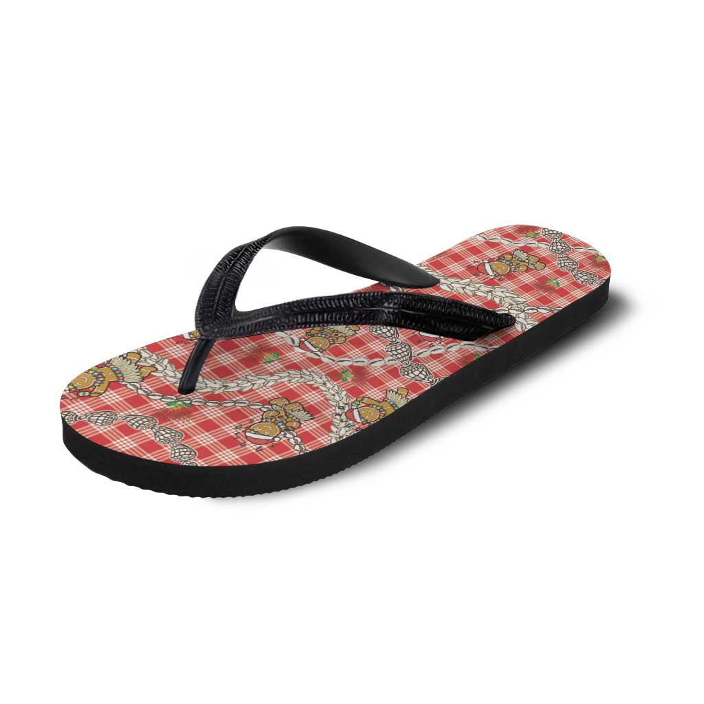 Red Palaka Hawaii Mele Kalikimaka Flip Flops Ohia Lehua Shell Leis Funny Gingerbread Santa - Polynesian Pride