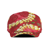Red Palaka Hawaii Mele Kalikimaka Jeff Hat Ohia Lehua Monstera Puakenikeni Lei LT14 Red - Polynesian Pride