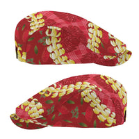 Red Palaka Hawaii Mele Kalikimaka Jeff Hat Ohia Lehua Monstera Puakenikeni Lei LT14 - Polynesian Pride