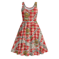 Red Palaka Hawaii Mele Kalikimaka Midi Dress Ohia Lehua Shell Leis Funny Gingerbread Santa LT14 Red - Polynesian Pride