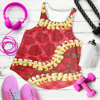 Red Palaka Hawaii Mele Kalikimaka Women Racerback Tank Ohia Lehua Monstera Puakenikeni Lei LT14 Red - Polynesian Pride
