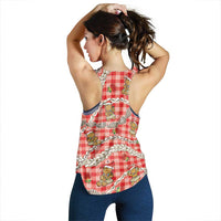 Red Palaka Hawaii Mele Kalikimaka Women Racerback Tank Ohia Lehua Shell Leis Funny Gingerbread Santa LT14 - Polynesian Pride