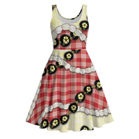 Red Palaka Hawaii Midi Dress Kukui Nut Pikake Lei Hawaiian Tapa Pattern LT14 Red - Polynesian Pride