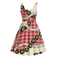Red Palaka Hawaii Midi Dress Kukui Nut Pikake Lei Hawaiian Tapa Pattern LT14 - Polynesian Pride