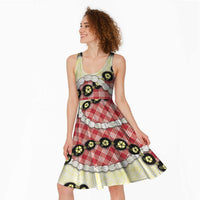 Red Palaka Hawaii Midi Dress Kukui Nut Pikake Lei Hawaiian Tapa Pattern LT14 - Polynesian Pride
